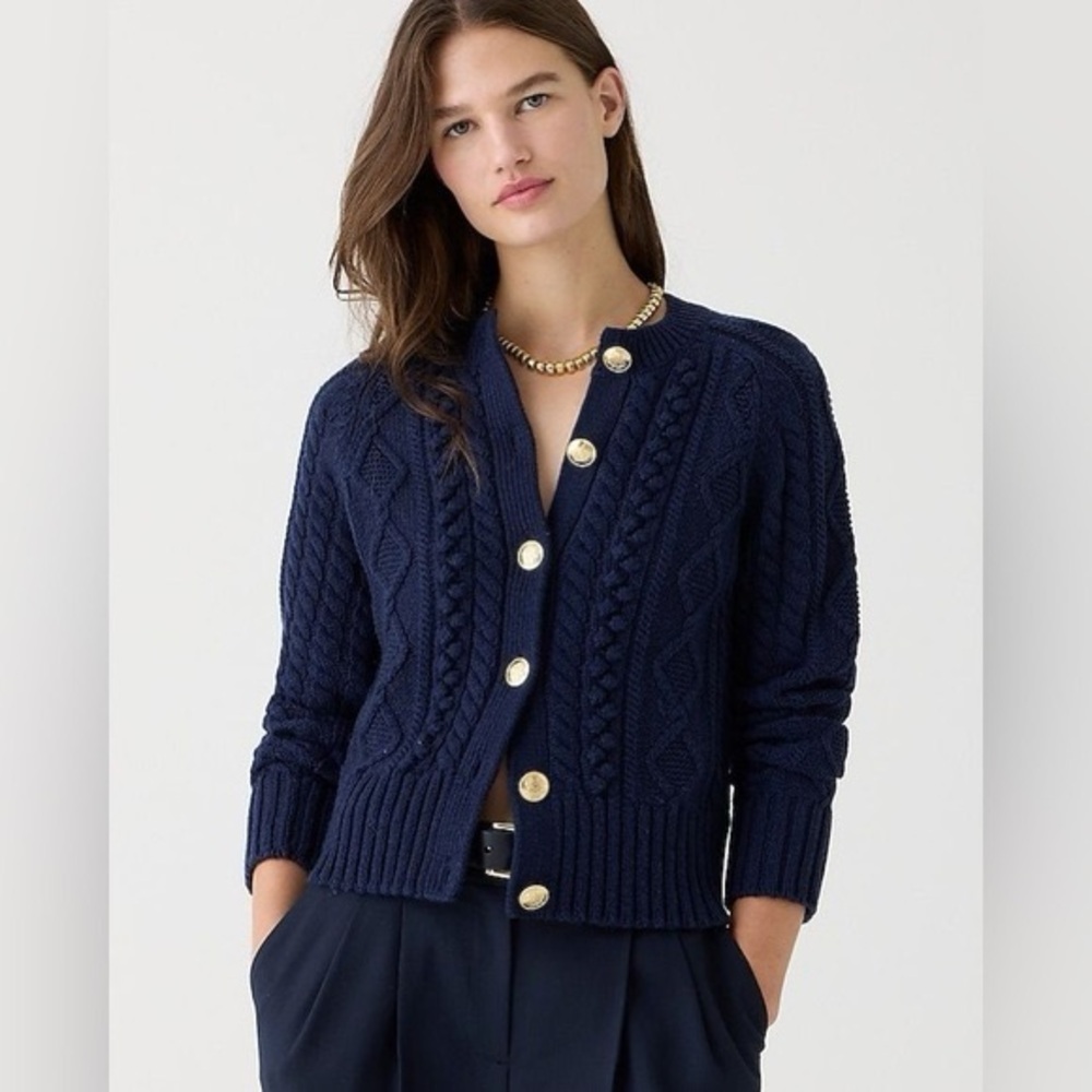 J Crew Navy Cable Knit Cardigan Sweater